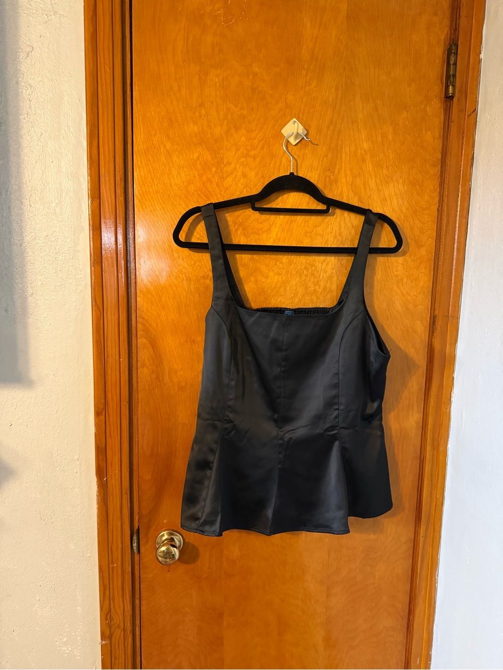 Old Navy Black Satin Square-Neck Peplum Top